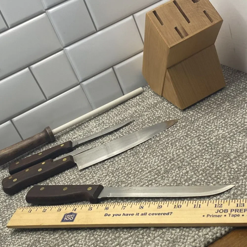 Old Homestead Knife Set 4 Knives Sharpener With Holding Block‎